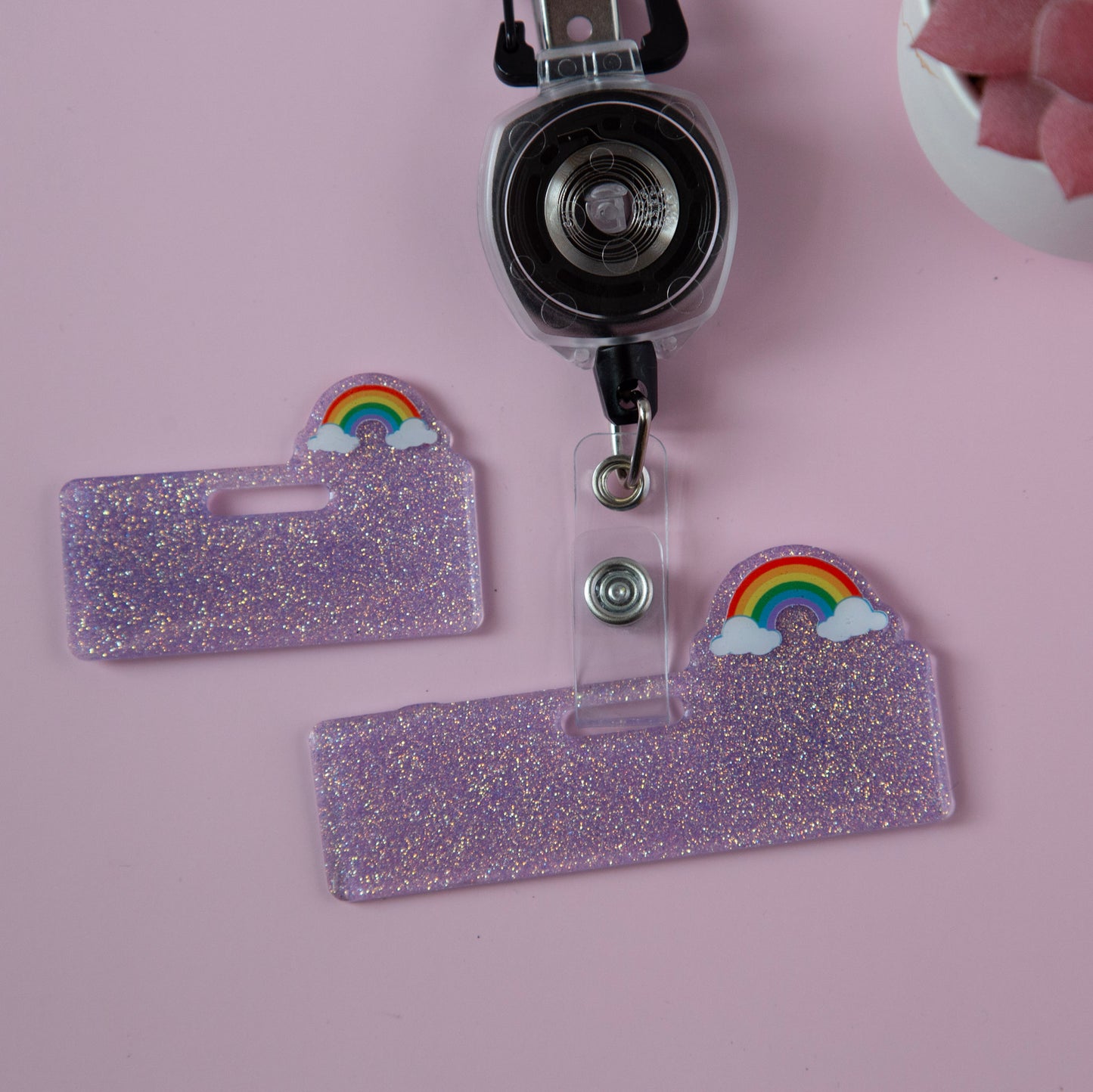 Rainbow Mini Badge Buddy, Spring Glitter Badge Topper