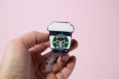 Basic Witch Coffee Badge Reel, Retractable ID Holder