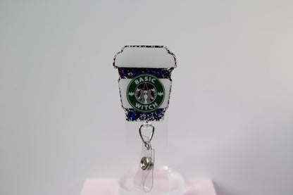 Basic Witch Coffee Badge Reel, Retractable ID Holder