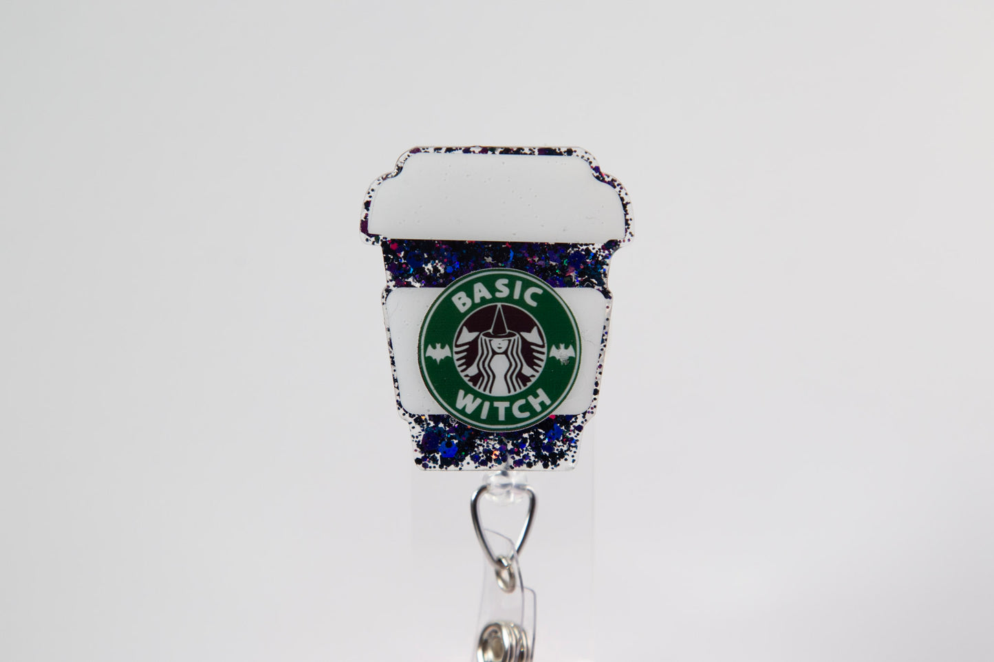 Basic Witch Coffee Badge Reel, Retractable ID Holder