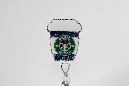Basic Witch Coffee Badge Reel, Retractable ID Holder