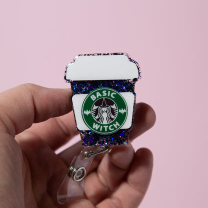 Basic Witch Coffee Badge Reel, Retractable ID Holder