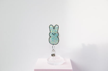 Peep Easter Bunny badge reel, Custom Glitter Retractable ID Holder