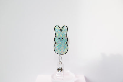Peep Easter Bunny badge reel, Custom Glitter Retractable ID Holder