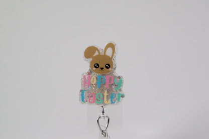 Hoppy Easter Bunny badge reel, Custom Glitter Retractable ID Holder