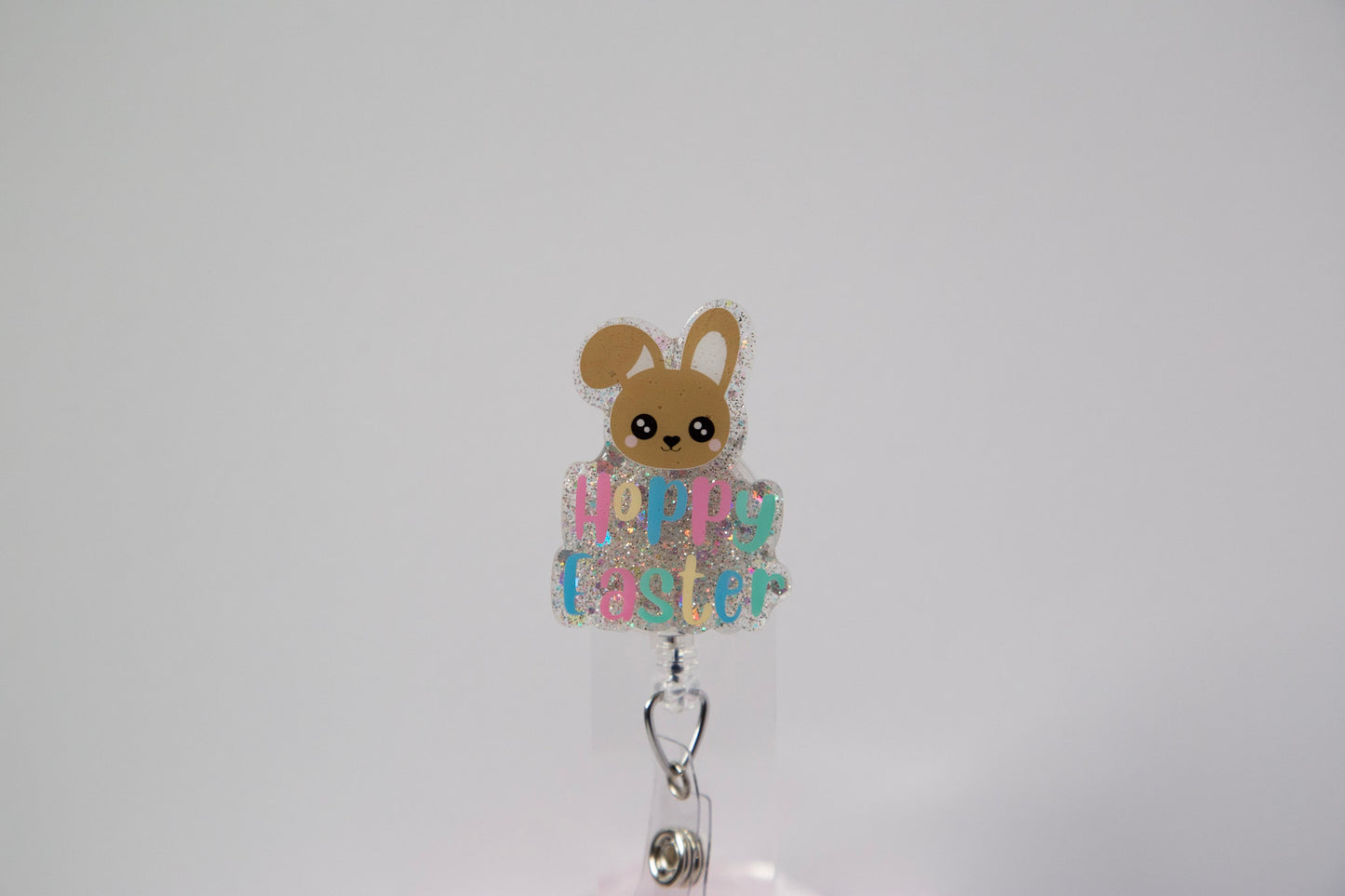 Hoppy Easter Bunny badge reel, Custom Glitter Retractable ID Holder