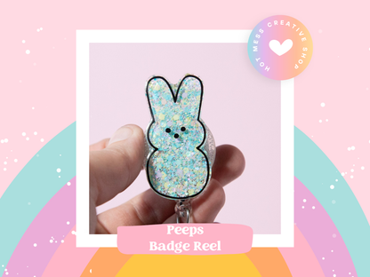 Peep Easter Bunny badge reel, Custom Glitter Retractable ID Holder