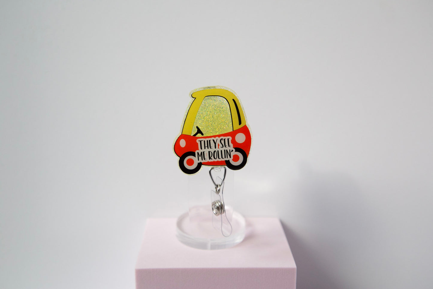 They See Me Rollin Toy Car Glitter Badge Reel