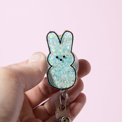 Peep Easter Bunny badge reel, Custom Glitter Retractable ID Holder