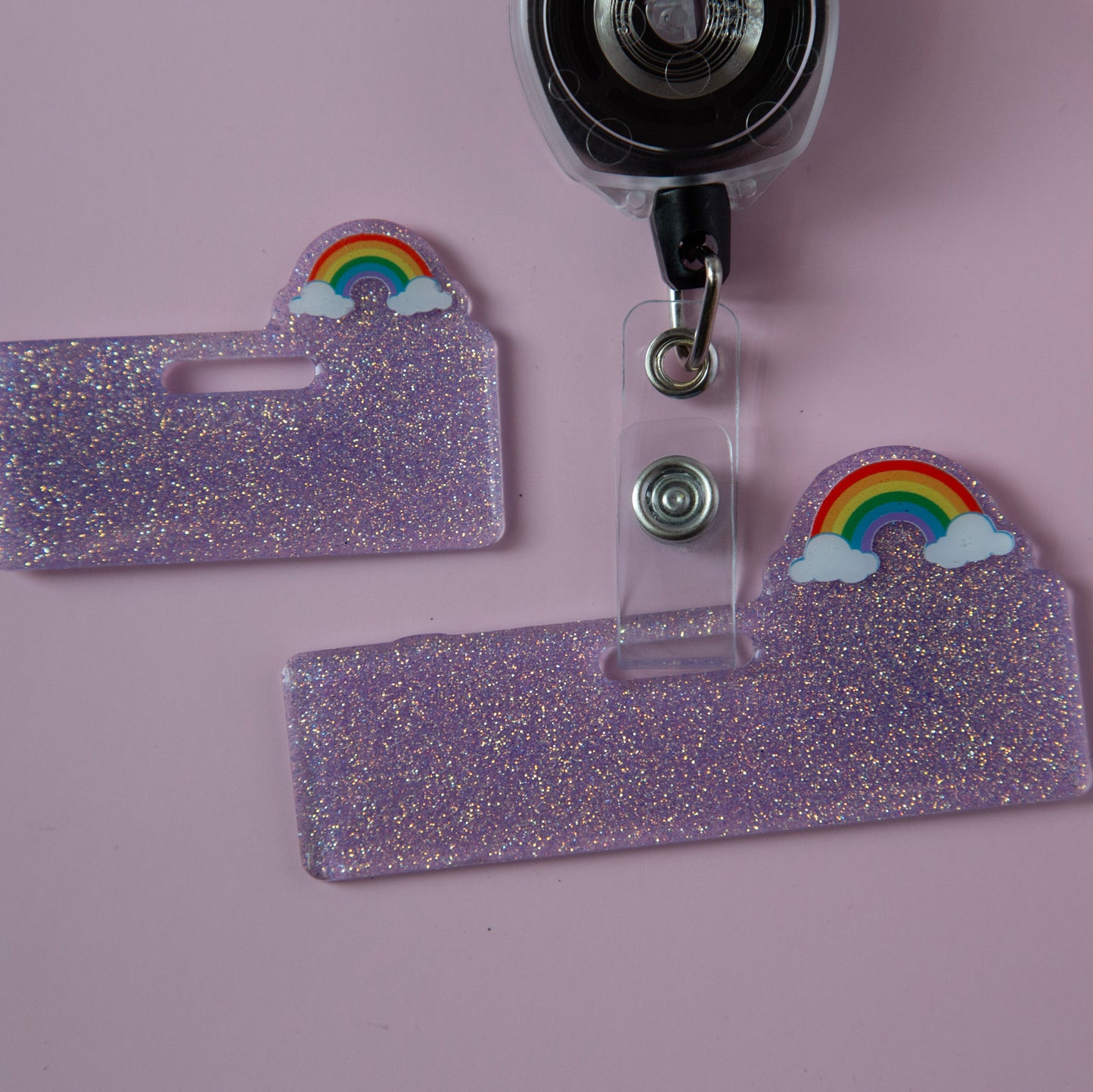 Rainbow Mini Badge Buddy, Spring Glitter Badge Topper