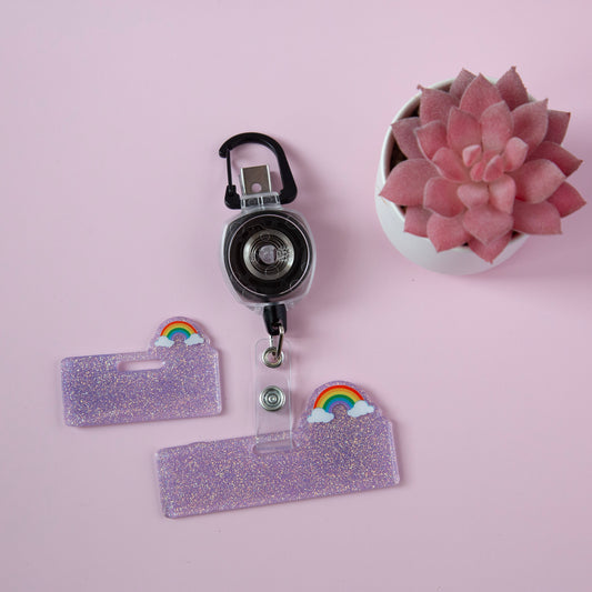 Rainbow Mini Badge Buddy, Spring Glitter Badge Topper