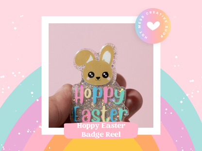 Hoppy Easter Bunny badge reel, Custom Glitter Retractable ID Holder