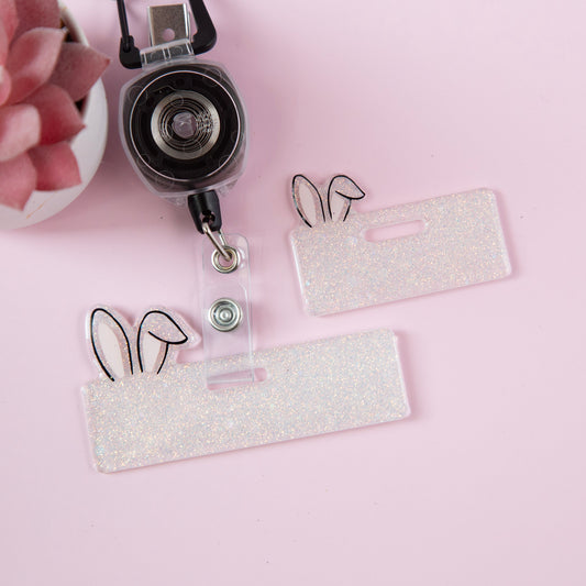 Bunny Ear Mini Badge Buddy, Easter Glitter Badge Topper