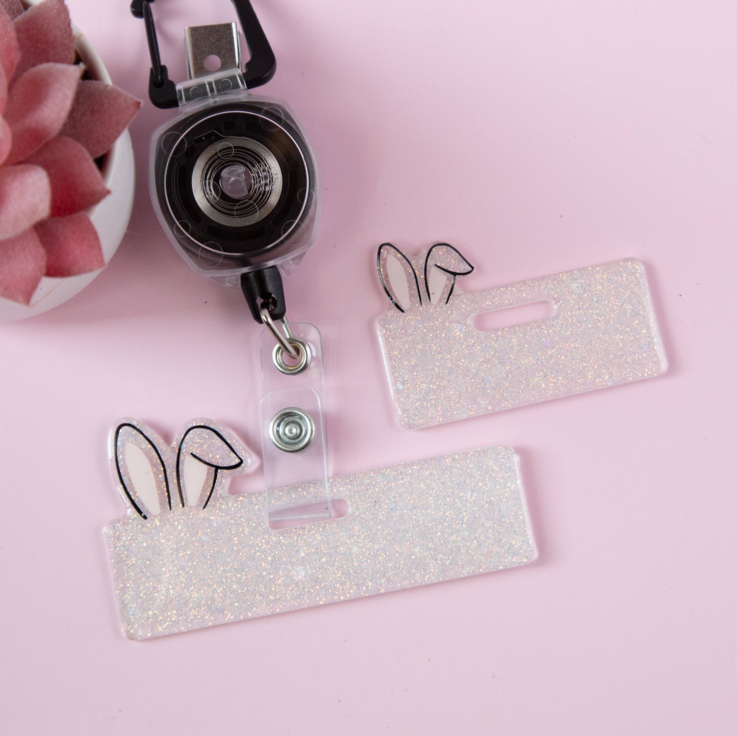 Bunny Ear Mini Badge Buddy, Easter Glitter Badge Topper