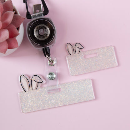 Bunny Ear Mini Badge Buddy, Easter Glitter Badge Topper