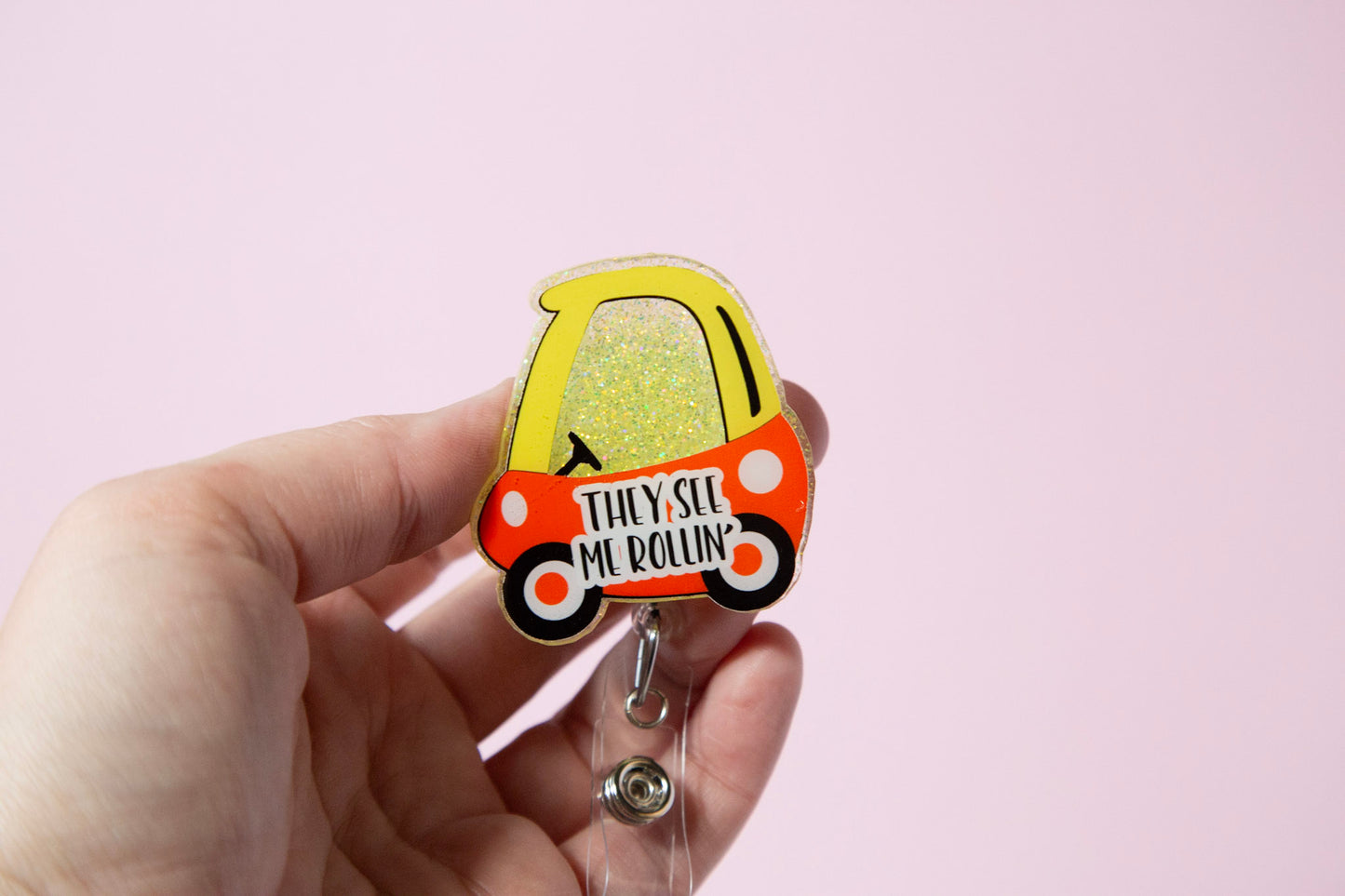 They See Me Rollin Toy Car Glitter Badge Reel