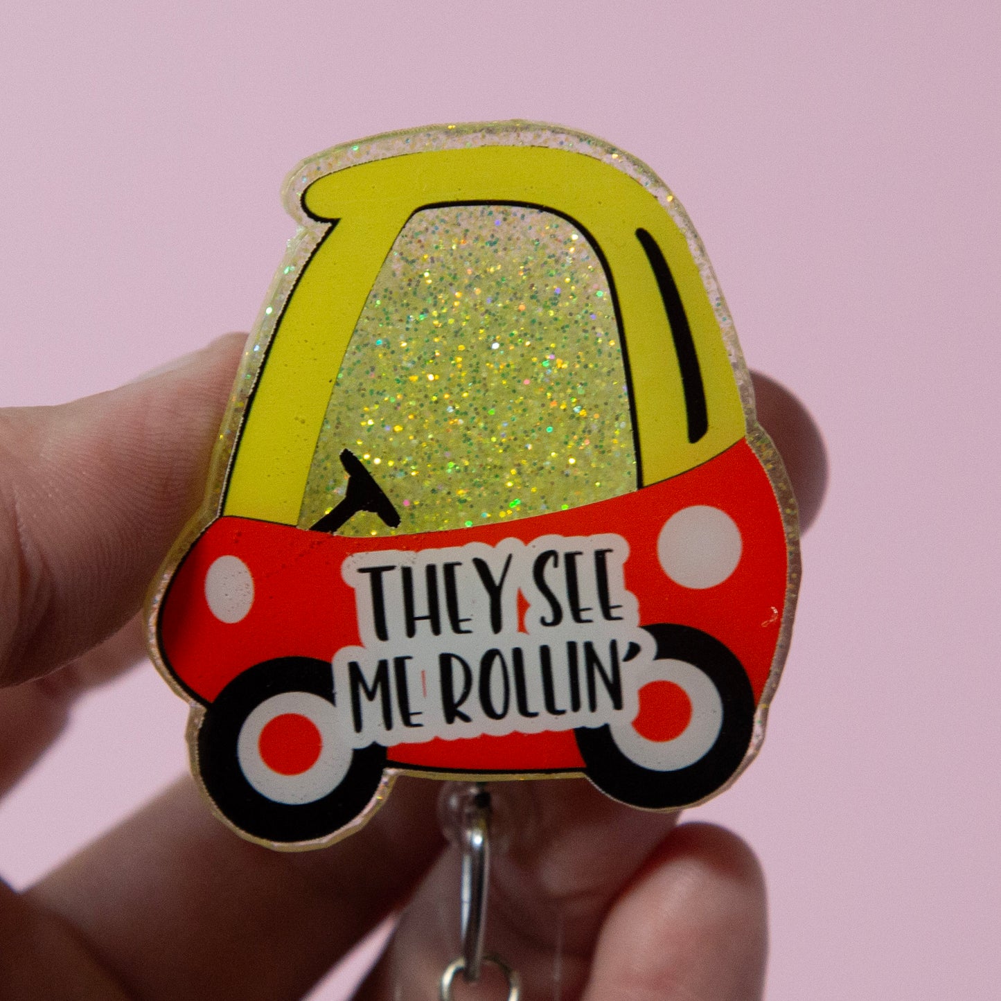 They See Me Rollin Toy Car Glitter Badge Reel