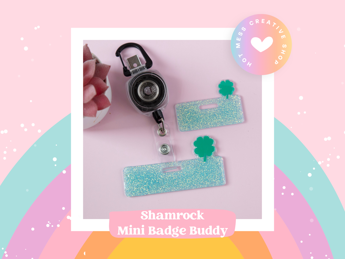 Shamrock Mini Badge Buddy, St. Patrick's Day Glitter Badge Topper