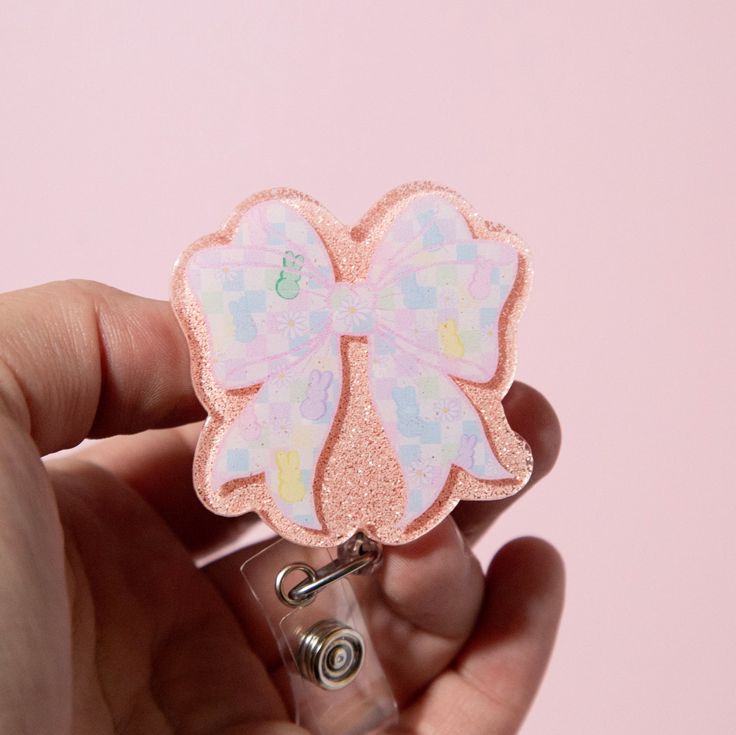 Easter Coquette badge reel Custom Glitter Retractable ID Holder