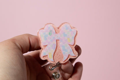 Easter Coquette badge reel Custom Glitter Retractable ID Holder