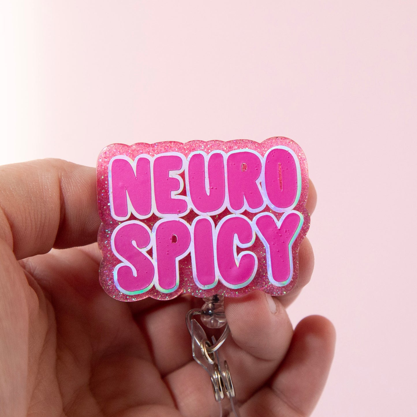 Pink Neuro Spicy Glitter Badge Reel